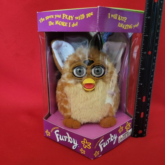 Electronic Furby Tiger Toy Tan Body White Stripes Beige Tummy White Inside Ears - Picture 8 of 13